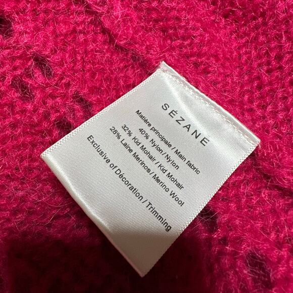 SEZANE Dereck V-Neck Mohair Button Down Cardigan Sweater Magenta Bold Size Small - Picture 6 of 7